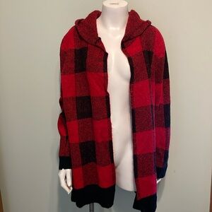 Buffalo Check Hooded Open Front Sweater 2X